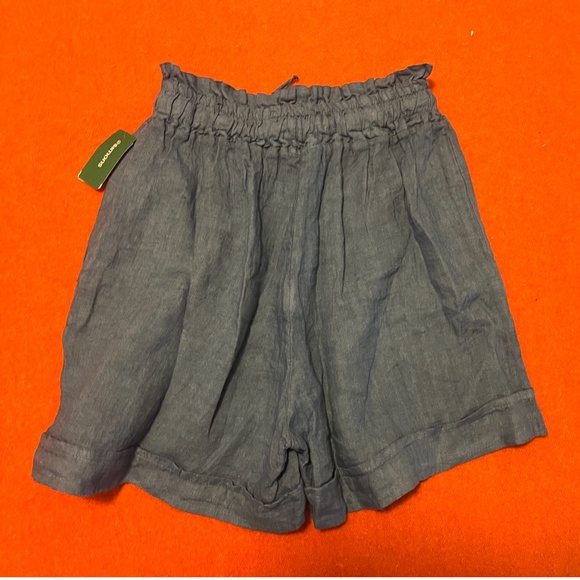 Retro petrol blue high waist pure linen gathered shorts bermudas NWT - Picture 9 of 9